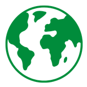 Green and black illustration of the Earth with continents visible.