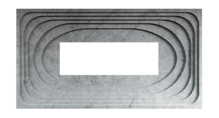 Concrete ground with concentric rectangular patterns surrounding a rectangular open space in the center.