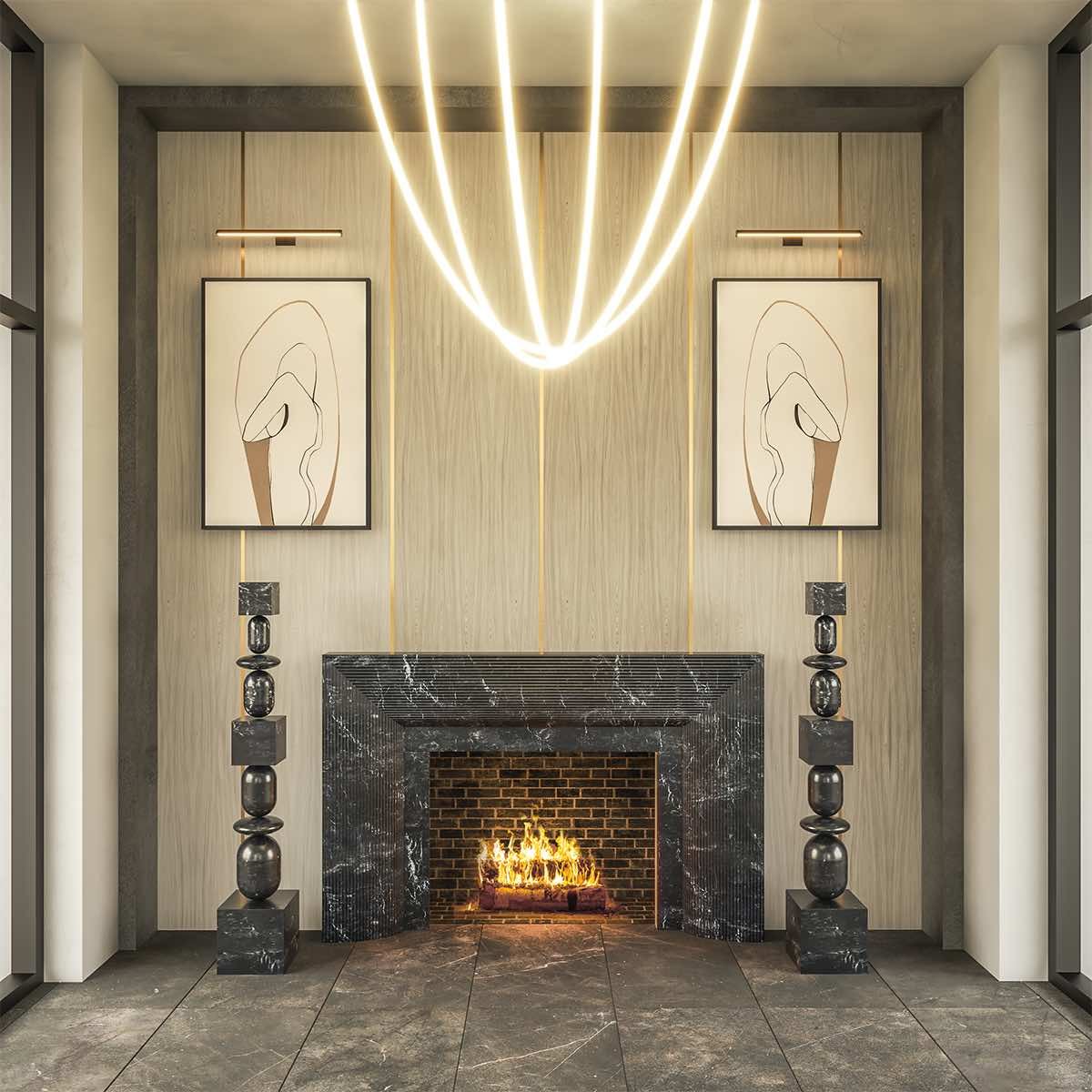 Donna, The Introvert, Fireplace, Breccia Nero Marble