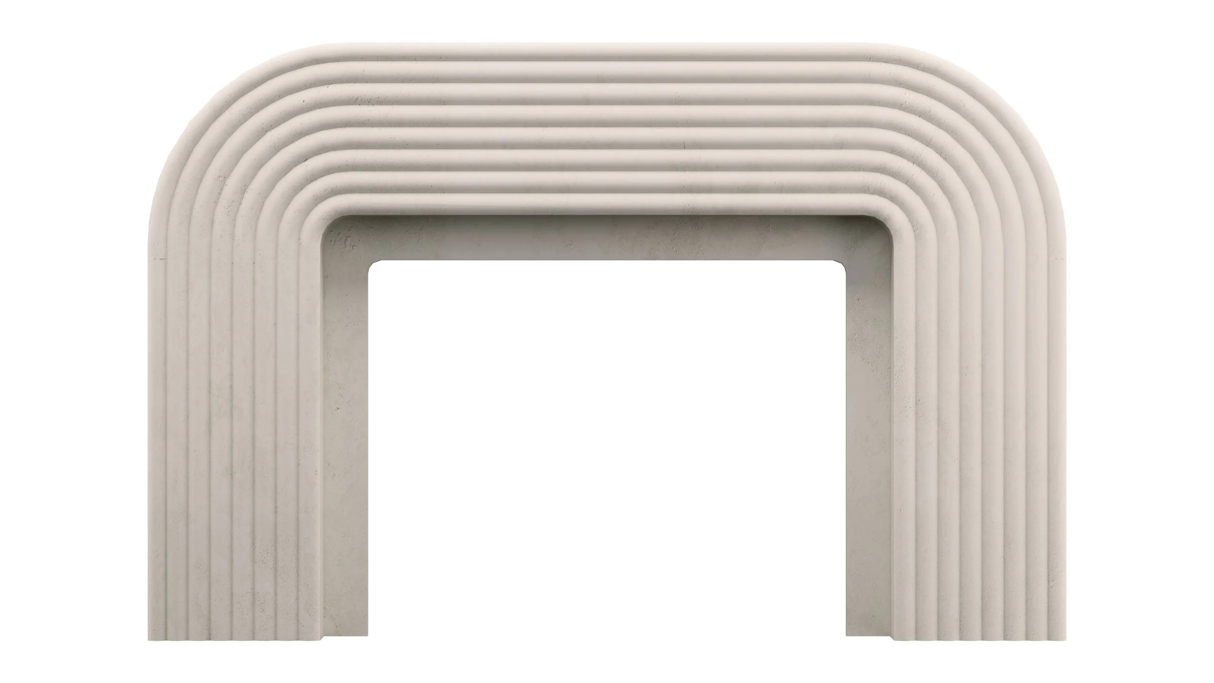 A modern, minimalist white bench with a curved, layered design.