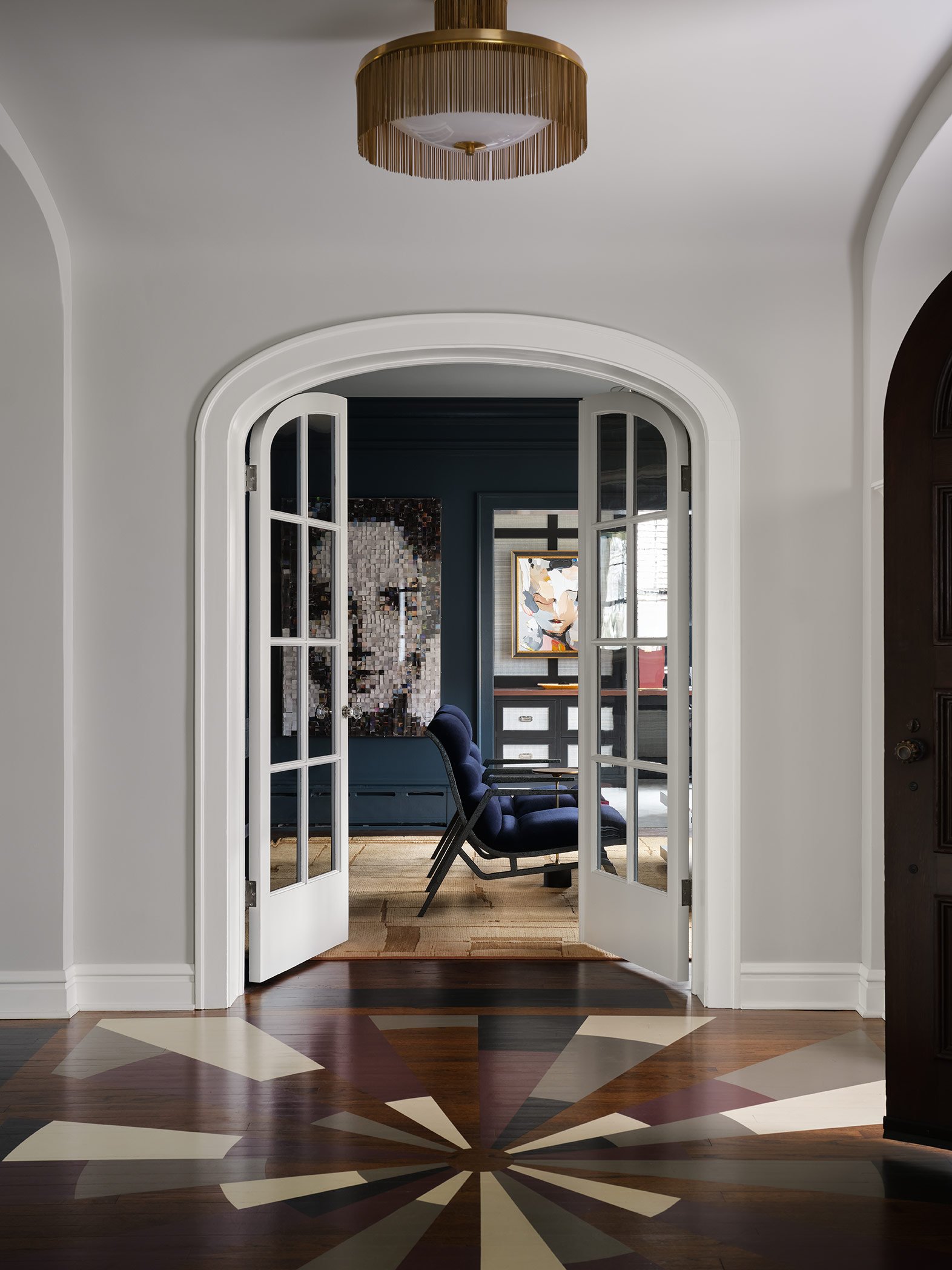 Mondi, Luxury, Dining Room, Chicago, Illinois, Denver, Colorado, Luxury Residential Interior Design, Luxury Interior Design Firm, Renovation, Foyer, Statement Flooring, Office, French Doors, Painted Floors