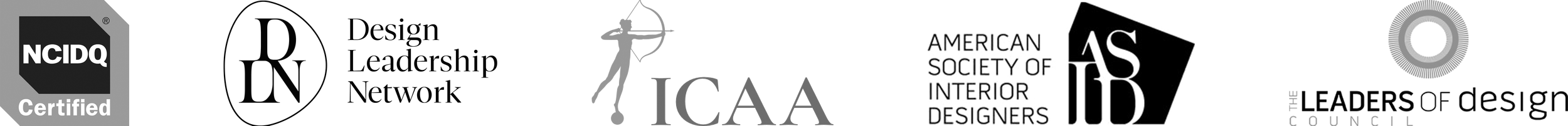 Logos of NCIDQ, ICAA, ASID, and the Council for Interior Design Qualification