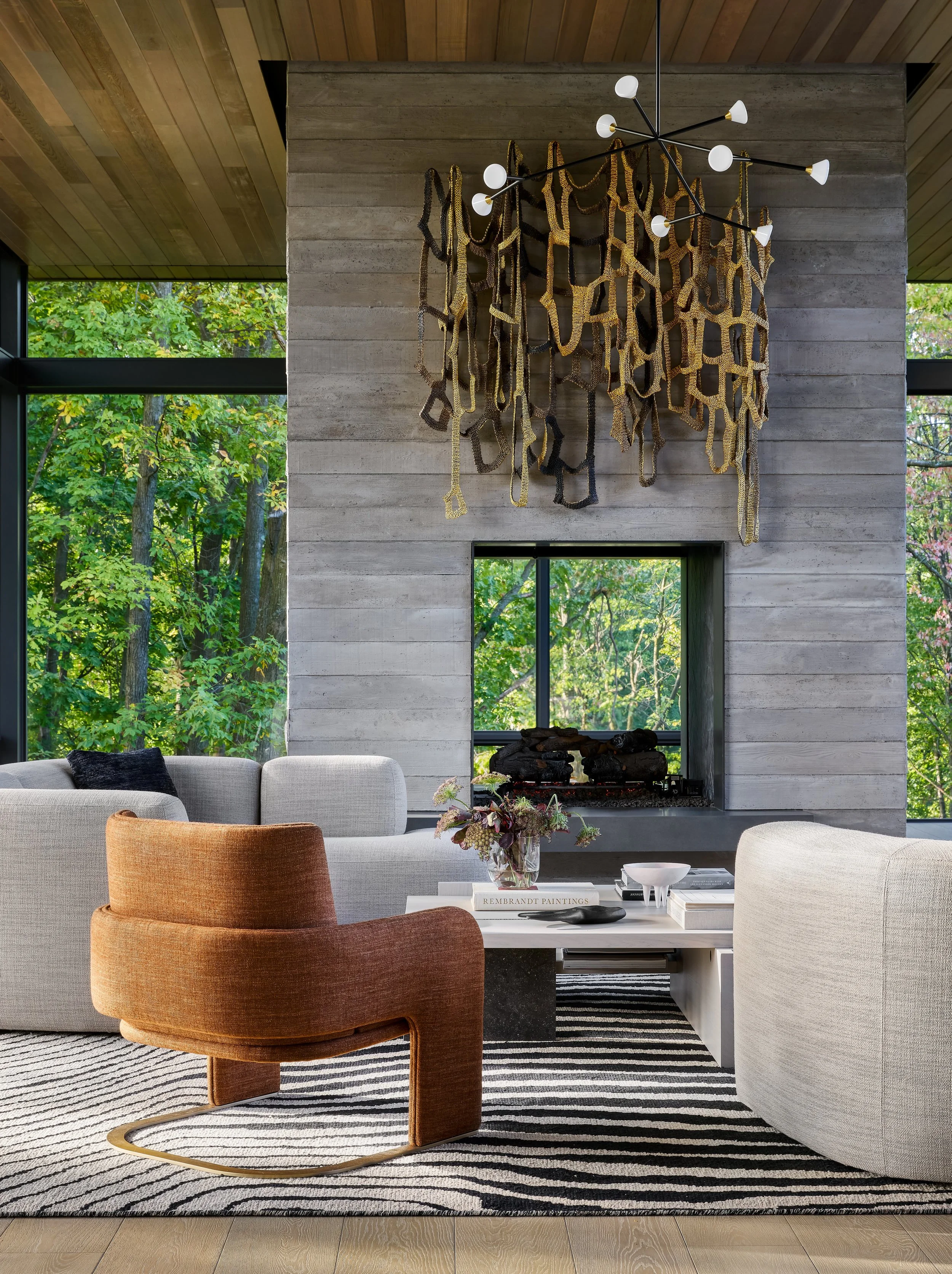 Mondi, Luxury Design, Lounge,Family Room, Living Room, Fireplace Design, Grand Rapids, Michigan, Luxury Residential Interior Design, Luxury Interior Design Firm, New Construction, Neutrals, Texture