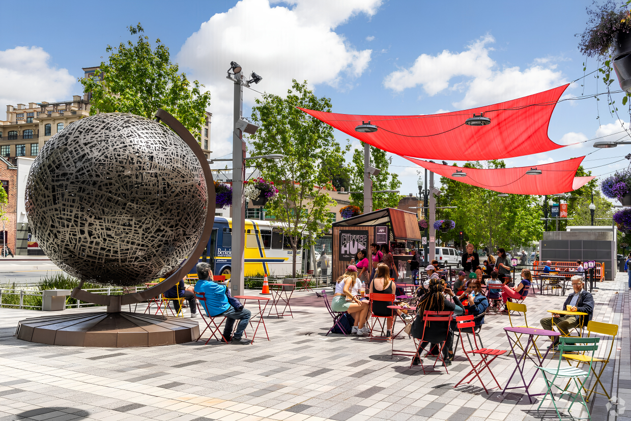 Downtown Bart Plaza in Downtown Berkeley is a great gathering spot for friends and family.
