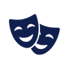 Two theatrical masks, one smiling and one frowning, representing comedy and tragedy.