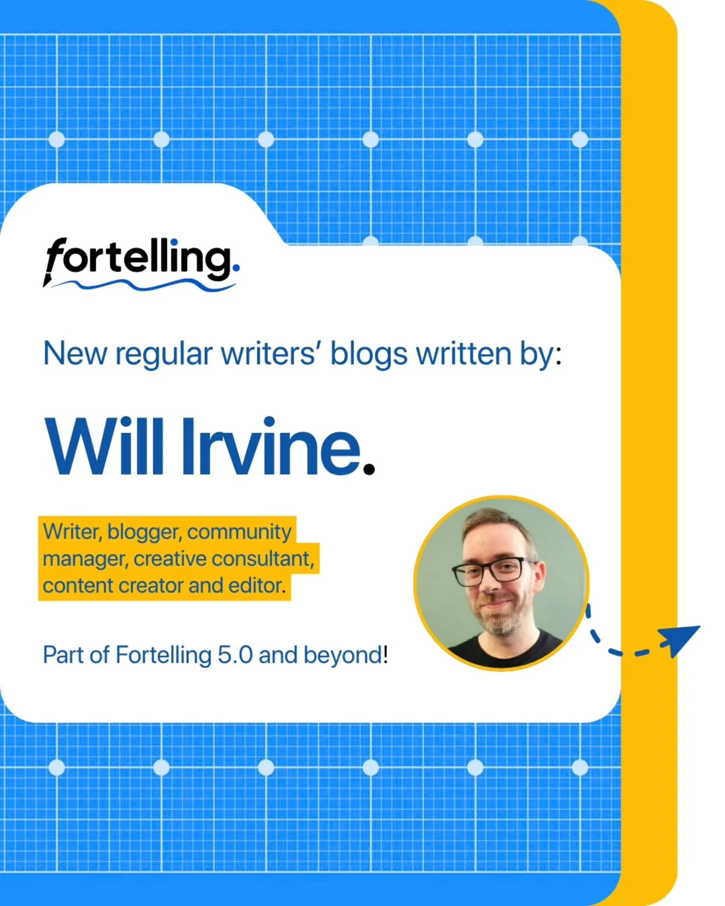 📢 "Will Irvine" is officially a published writer, and a regular blogger for @fortelling.app ! 

I&rsquo;ll be sharing actionable tips, techniques, and insights to help you on your author journey.

➡️ Swipe through the slides for a quick in