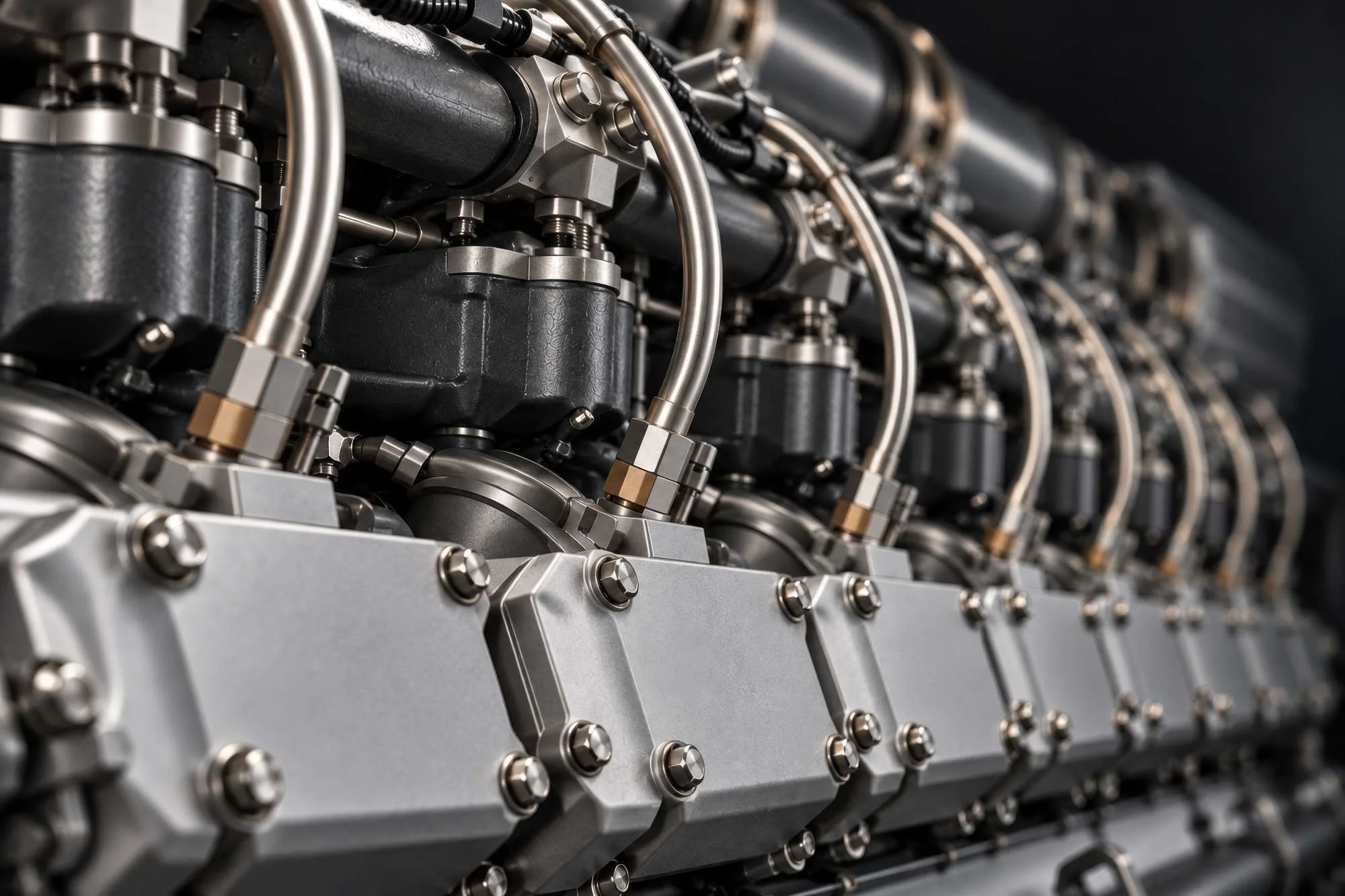 Close-up of a metallic mechanical component against a black background, showing precise machining and smooth surface finish.