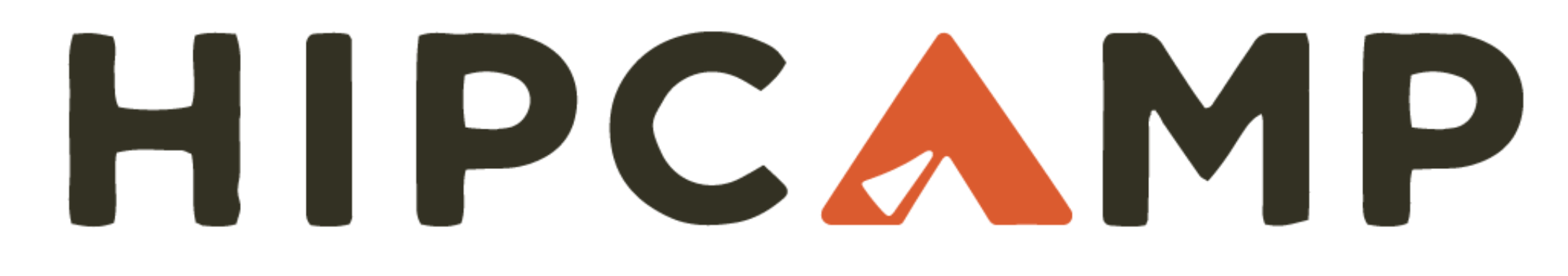 Logo with the word 'HIPCAMP' in black letters, featuring a stylized orange tent forming the letter 'A' in the middle.
