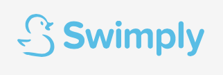 Swimply logo with a stylized duck icon and blue text