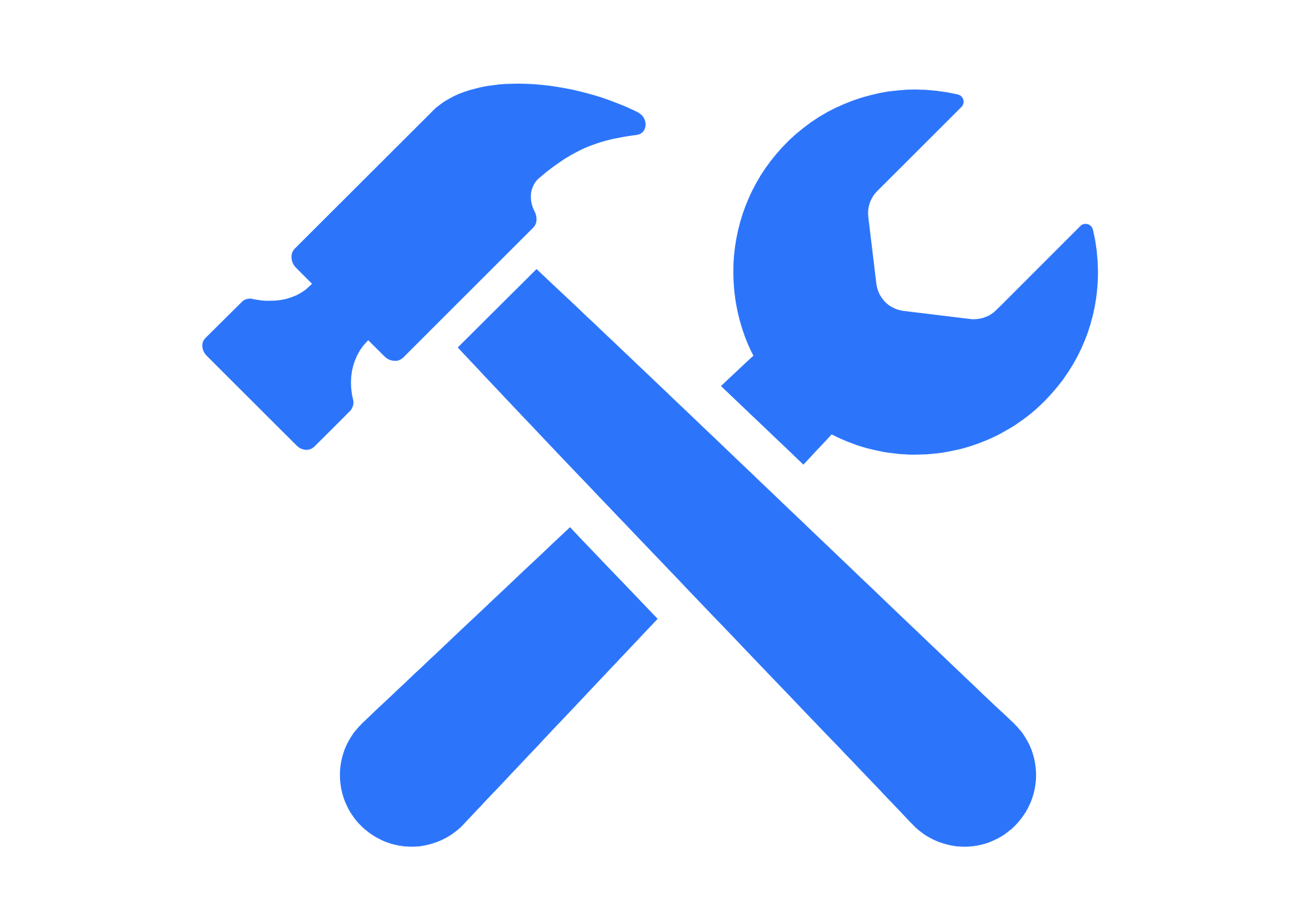 Logo with a wrench and a hammer crossed over each other in blue.