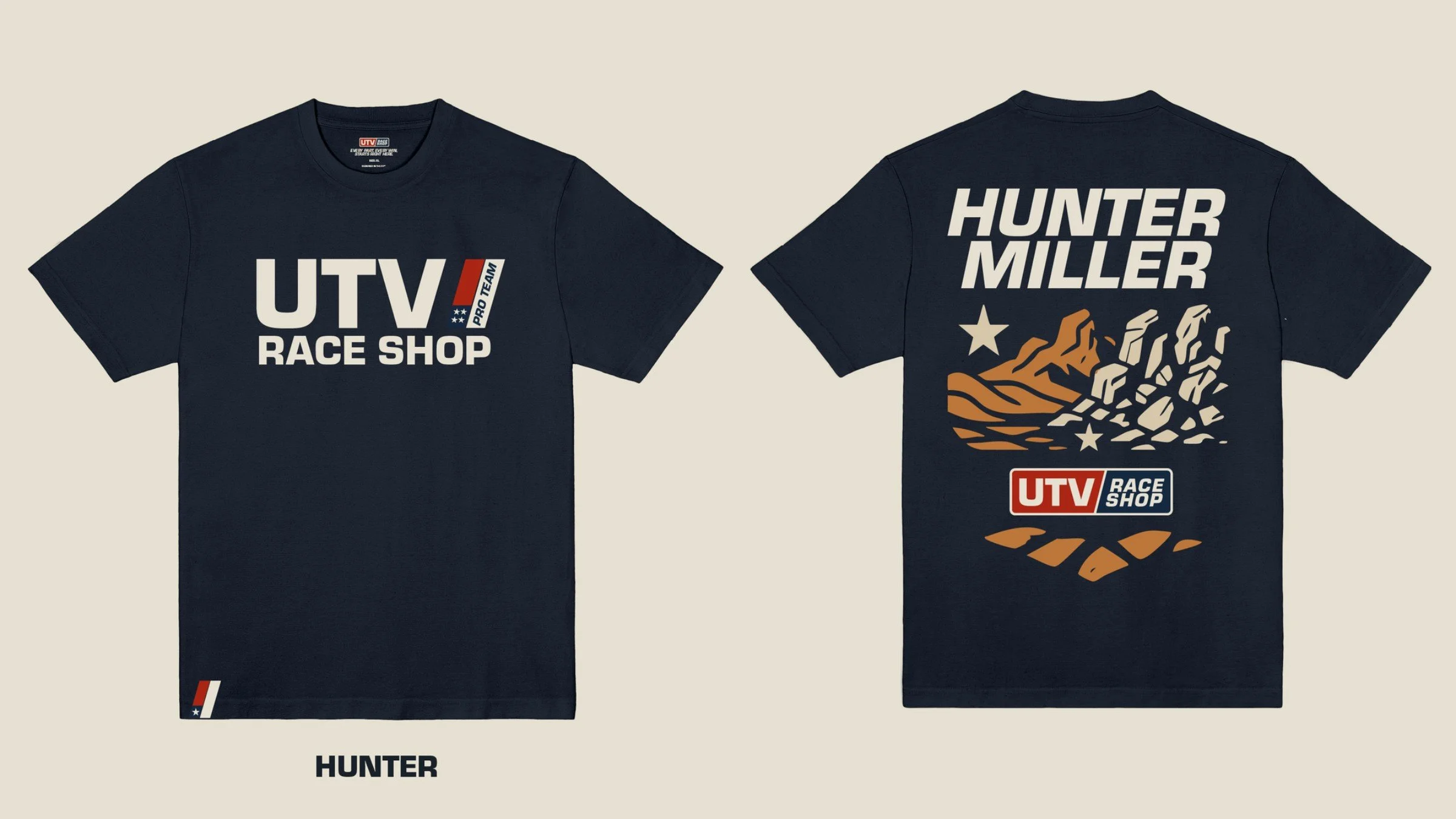 Factory Fast capsule: Pro Team tee for Hunter Miller with a desert rock illustration on the back.