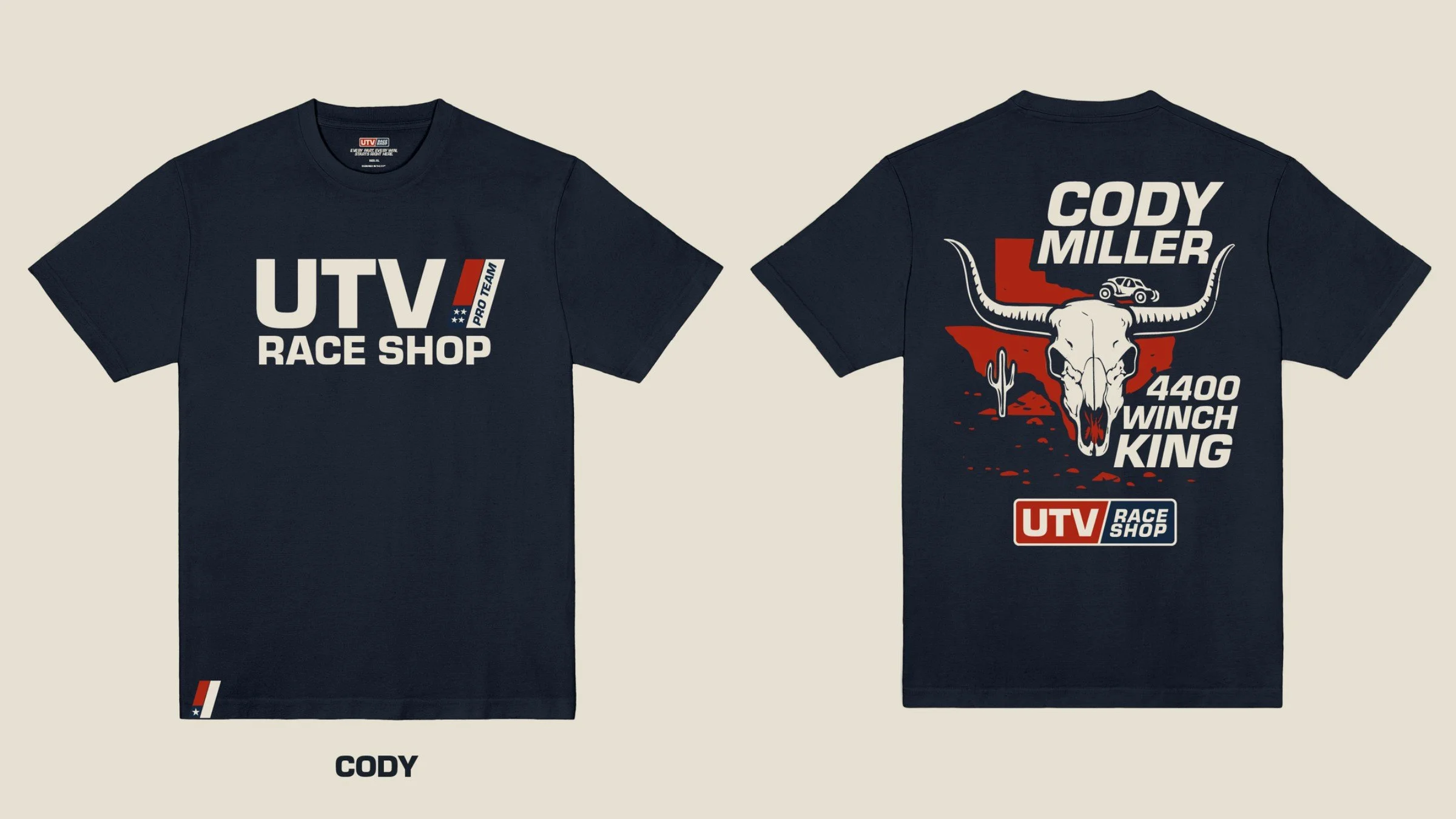 Factory Fast capsule: Pro Team tee for Cody Miller with a longhorn skull over Texas and the words 4400 Winch King.