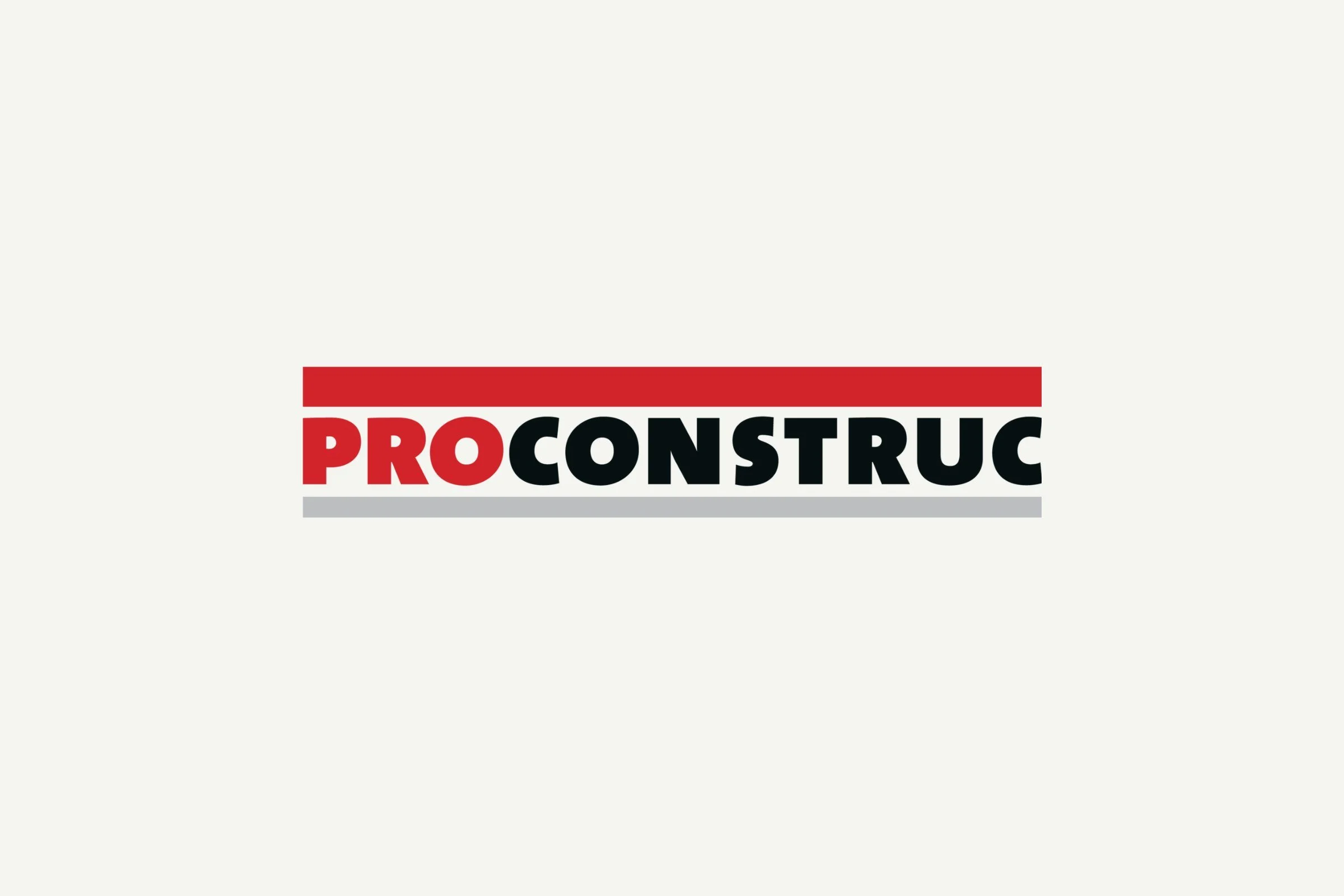 The ProConstruc logo in colour: red bar, red and black wordmark, grey bar