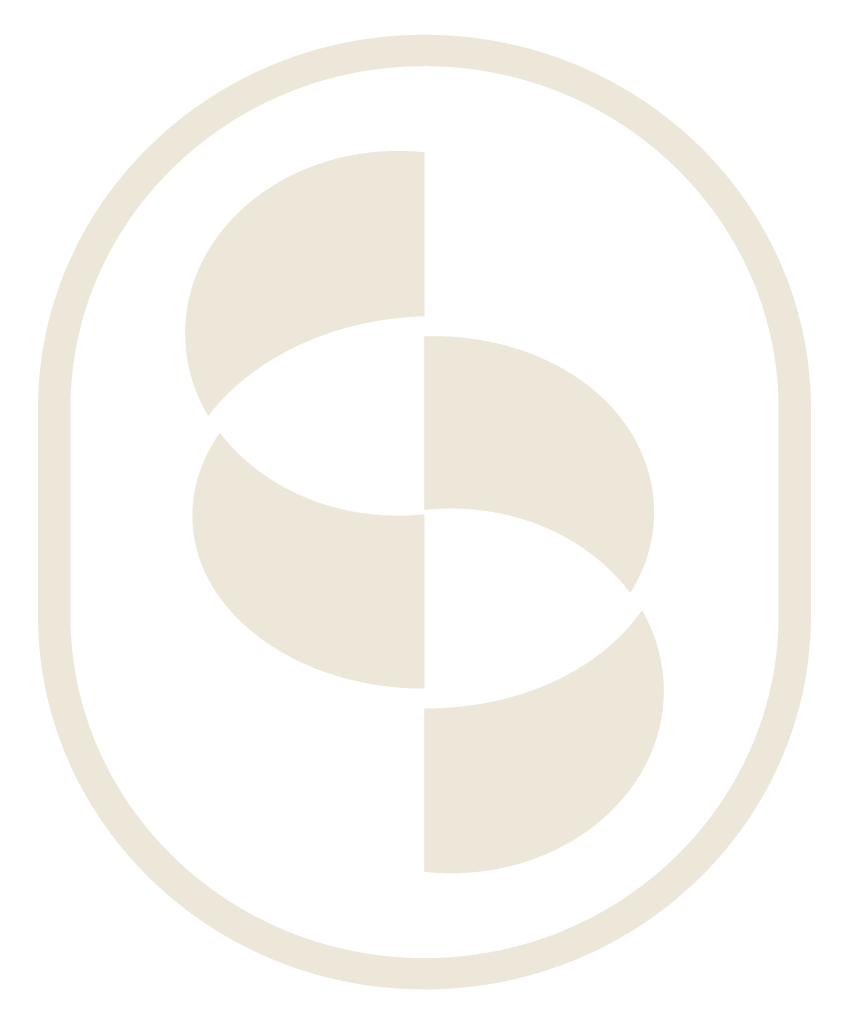 Abstract black and white geometric design with an oval shape enclosing a symmetrical pattern of semicircles and curved shapes.