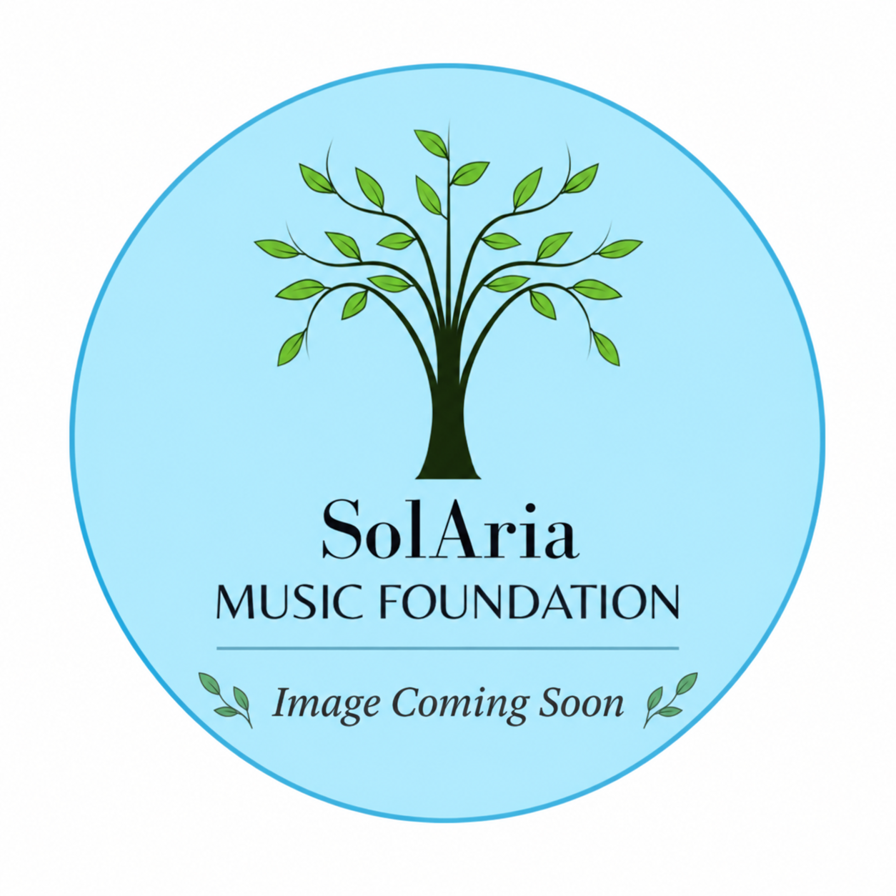 Logo for SolAria Music Foundation featuring a stylized green tree with multiple branches and leaves on a light blue circular background, with text indicating 'SolAria Music Foundation' and 'Image Coming Soon'.