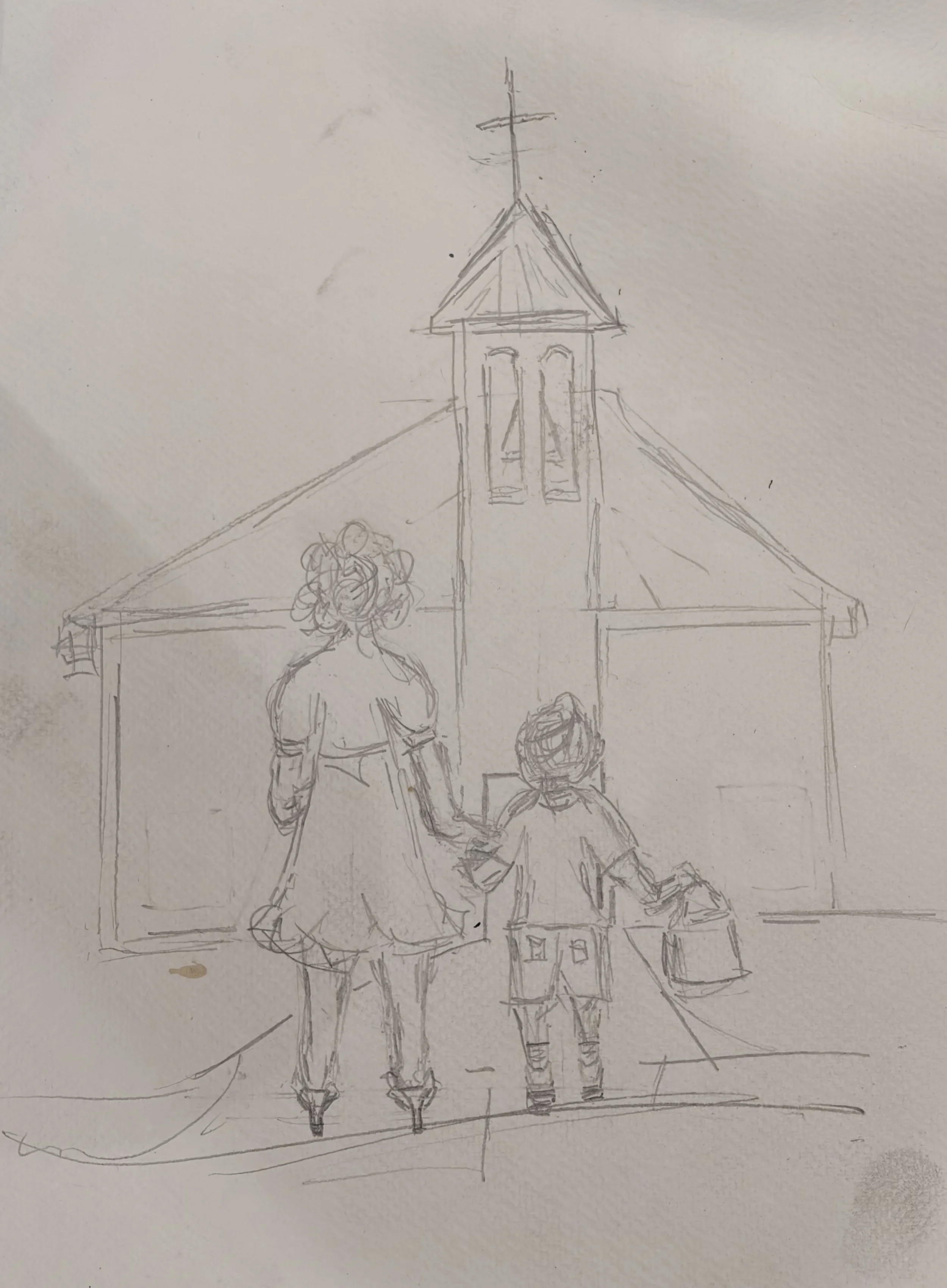 mother and son going to church...