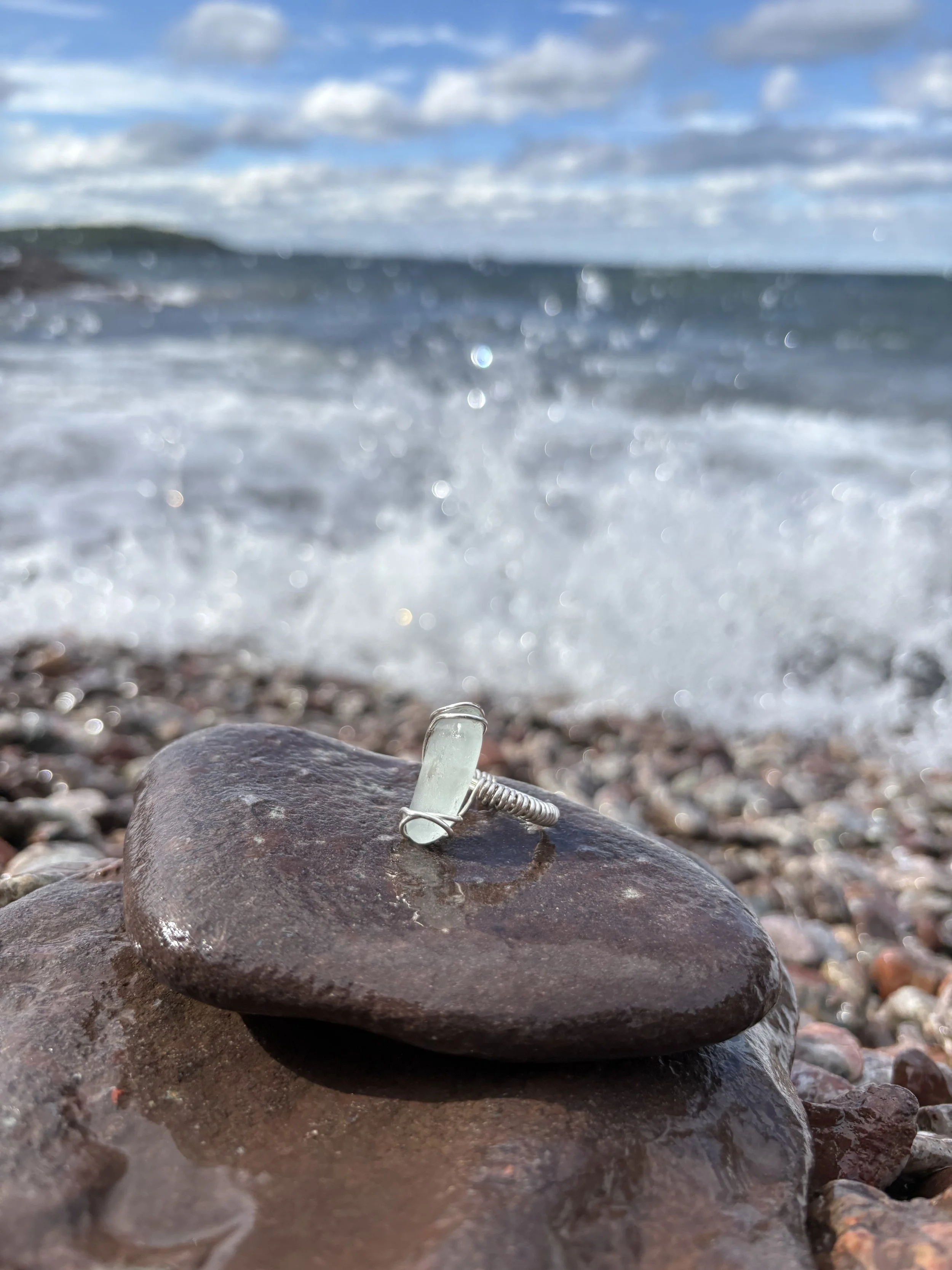 White Beach glass Ring