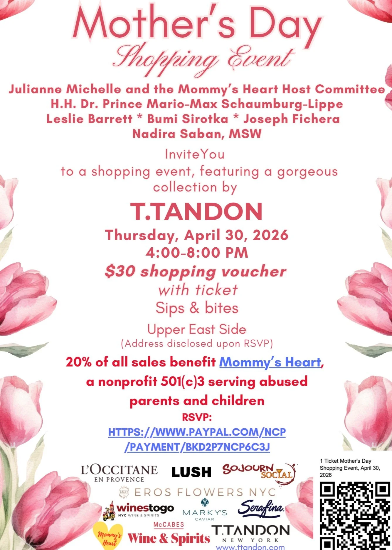 Invitation to the Mother's Day Shopping Event with T.TANDON, April 30, 2026