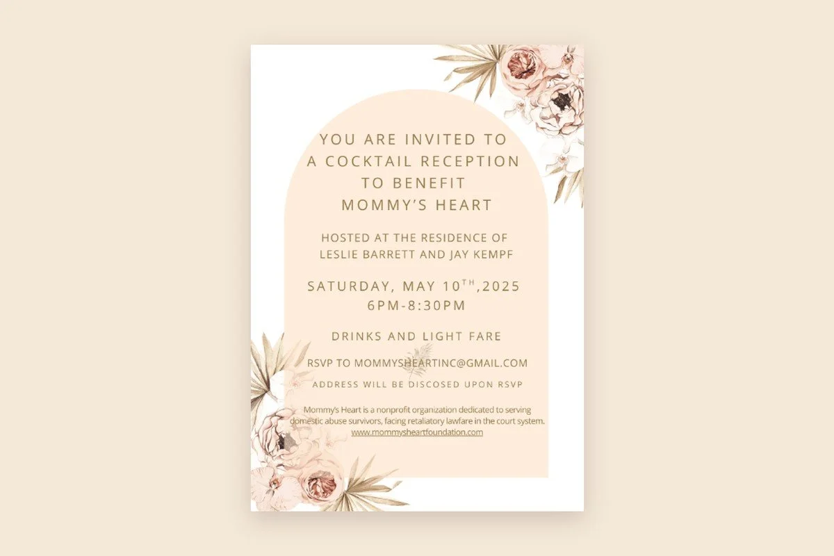 Invitation to a Mommy's Heart cocktail reception on May 10, 2025