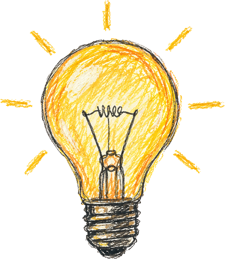 A hand-drawn illustration of a light bulb emitting yellow light with the word 'Hope' written inside.