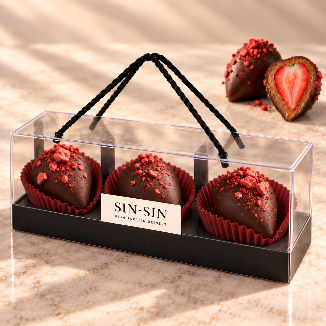 Dark Chocolate Protein Strawberry.  Trio