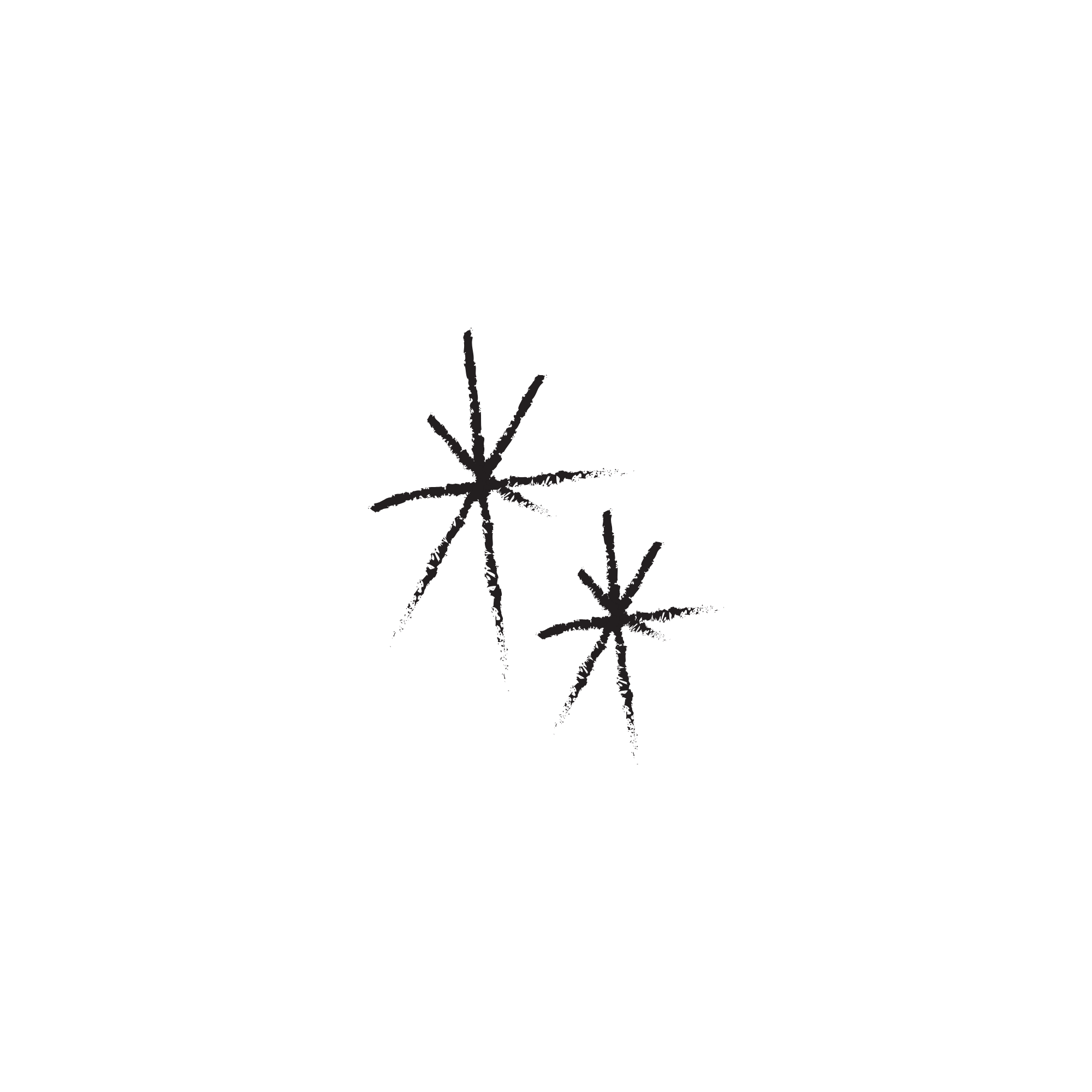 A group of arrows pointing downward with glow effects, drawn in white on a black chalkboard background. The arrows vary in size and style, with one large downward arrow in the center.