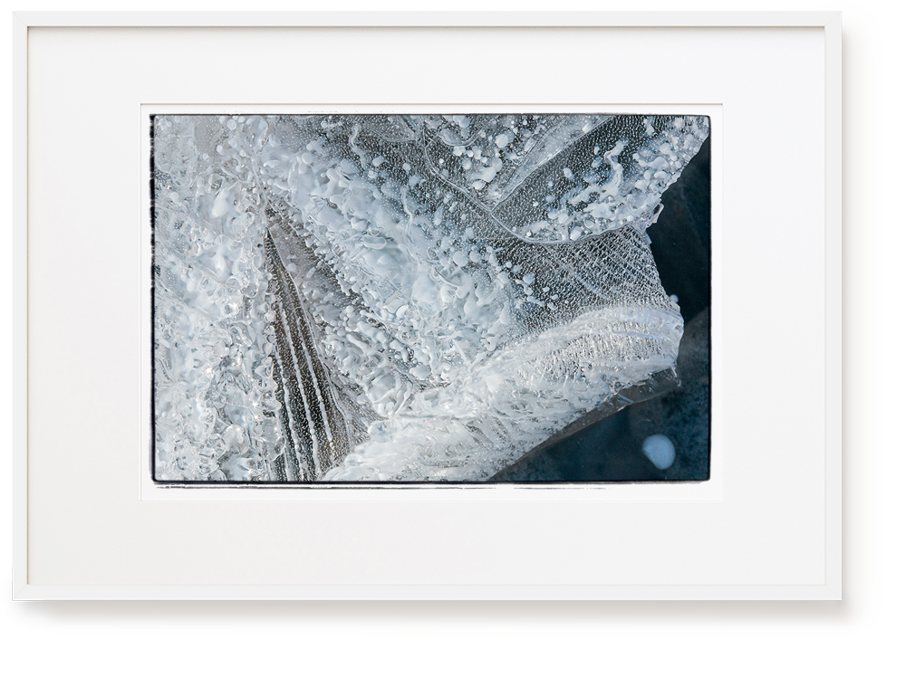 Photograph by Erica Leather of paint suspended in ice