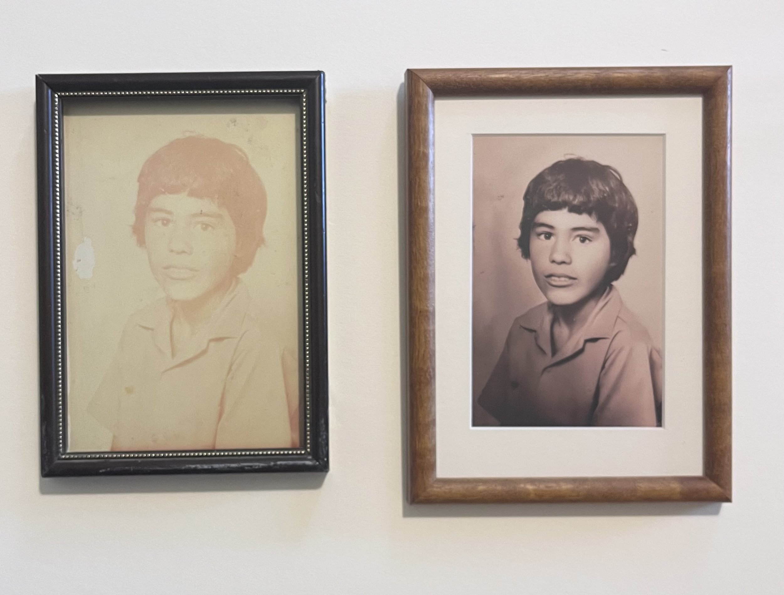 An example of before and after- restored faded vintage photograph. 