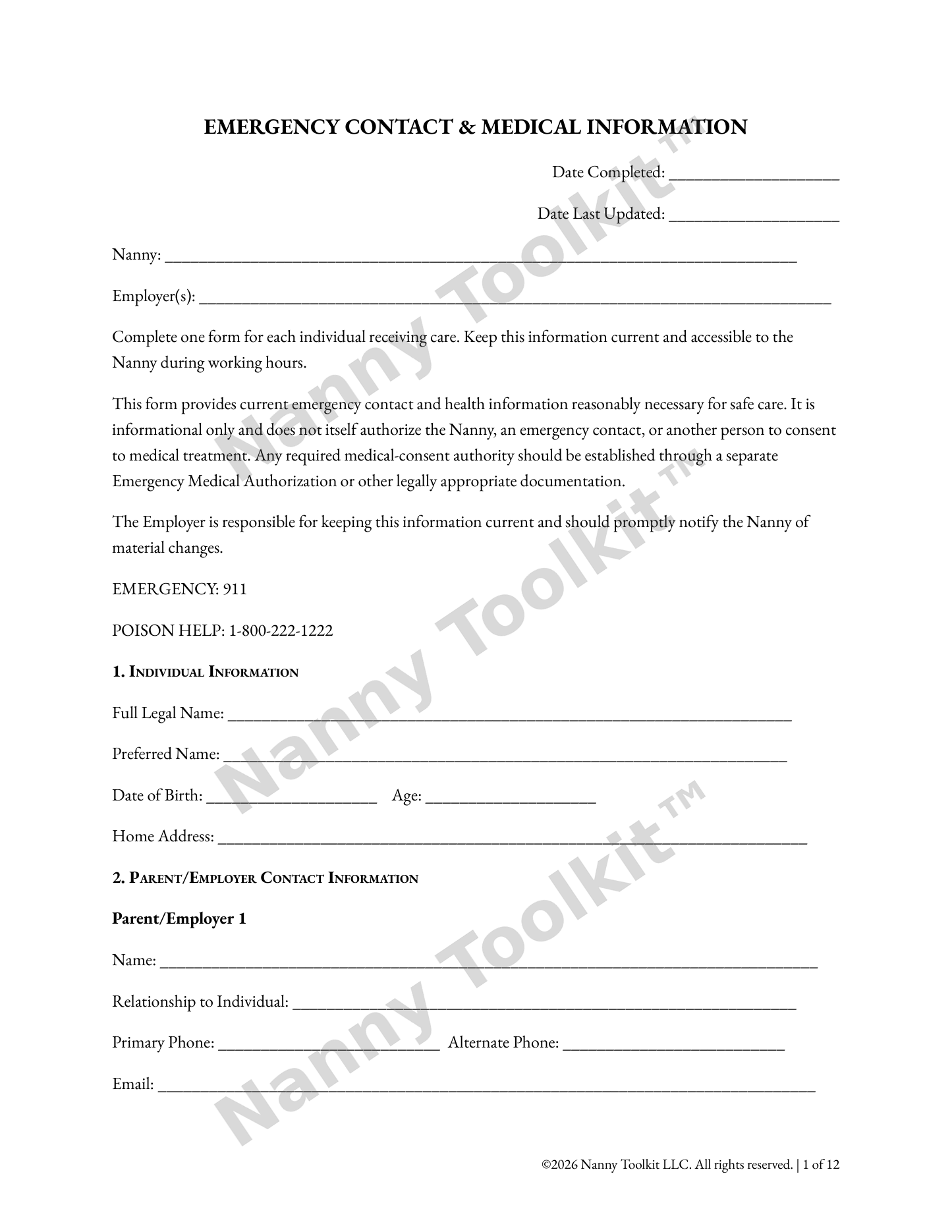04 - Emergency Contact & Medical Information Sheet - WATERMARKED PREVIEW.png