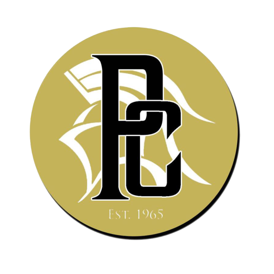 A circular logo with a gold background, featuring black intertwined letters 'P' and 'C', a white sailboat graphic behind the letters, and the text 'Est. 1965' at the bottom.