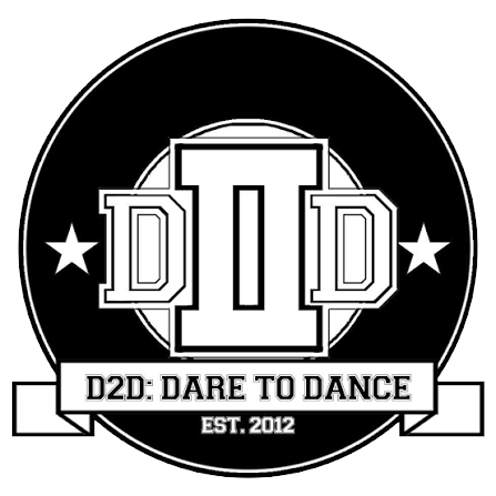 Black circular logo with bold white letters 'DID' in the center, two stars on either side of the circle, and the text 'D2D: DARE TO DANCE' along with 'EST. 2012' at the bottom.