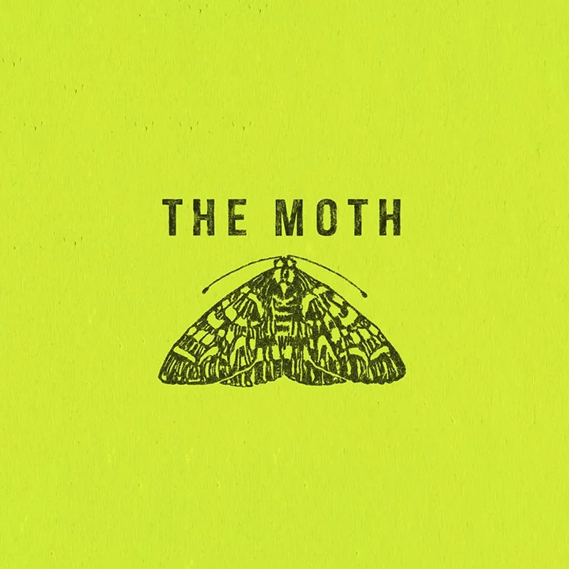 Bright yellow cover with the words "The Moth" above a black line drawing of a moth.