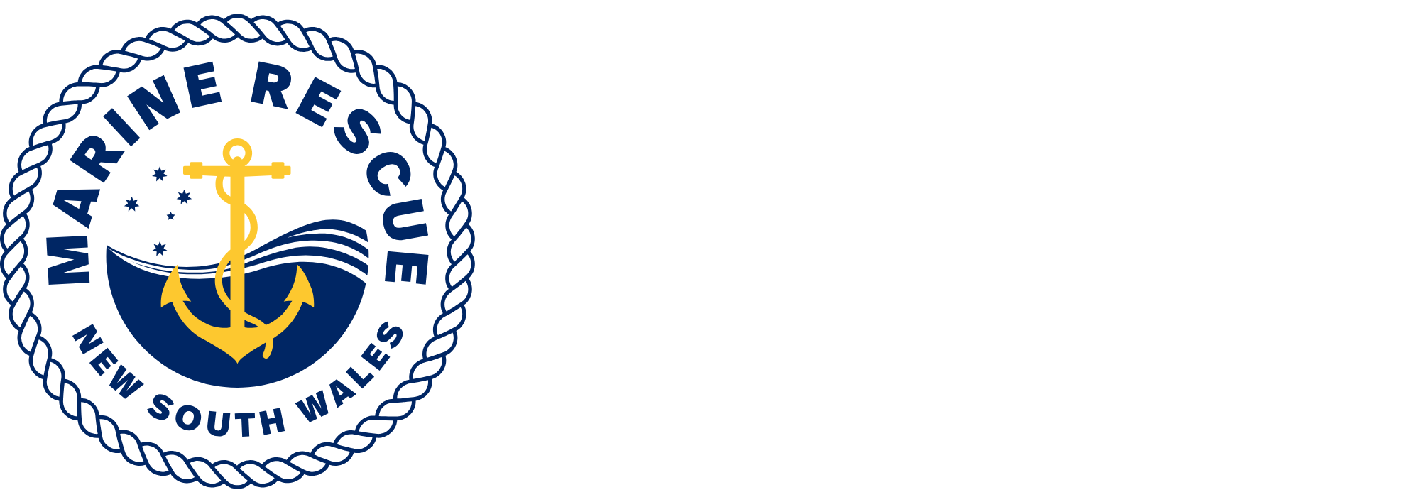 Logo of Marine Rescue NSW featuring an anchor, waves, and stars, with the text 'MARINE RESCUE NSW' beside it.
