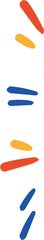 Abstract image of colorful brushstrokes in red, yellow, and blue on a curved vertical streak.