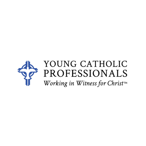 Young Catholic Professionals logo with a cross and the slogan "Working in Witness for Christ".