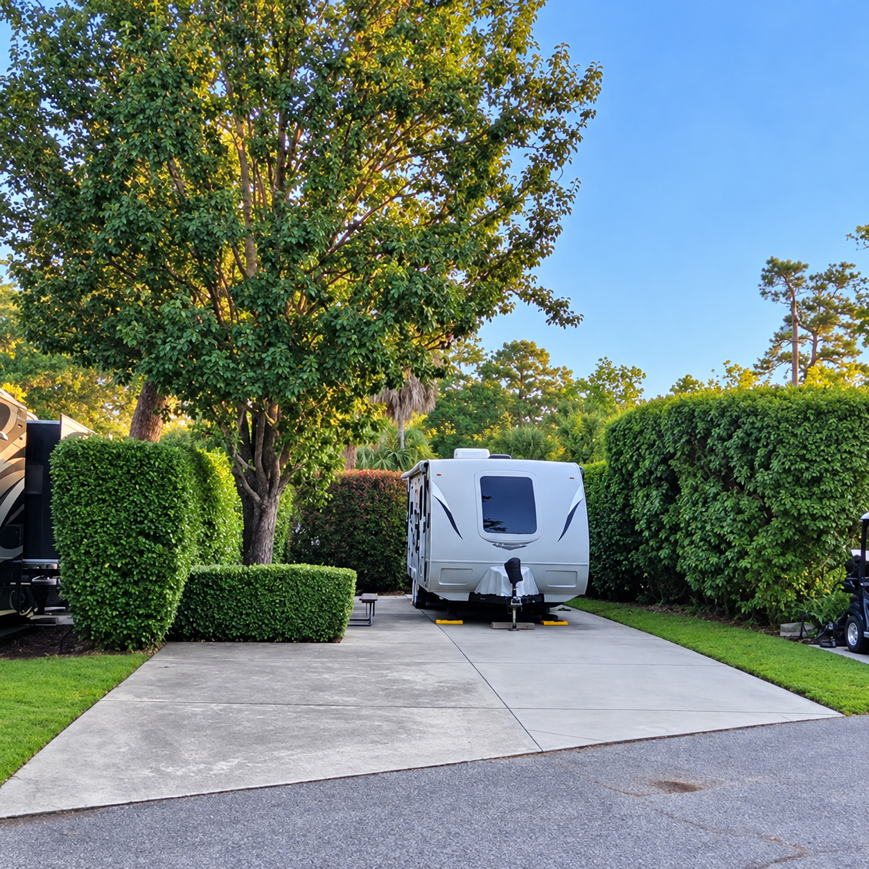 Serene RV Site Surrounded by Greenery.png