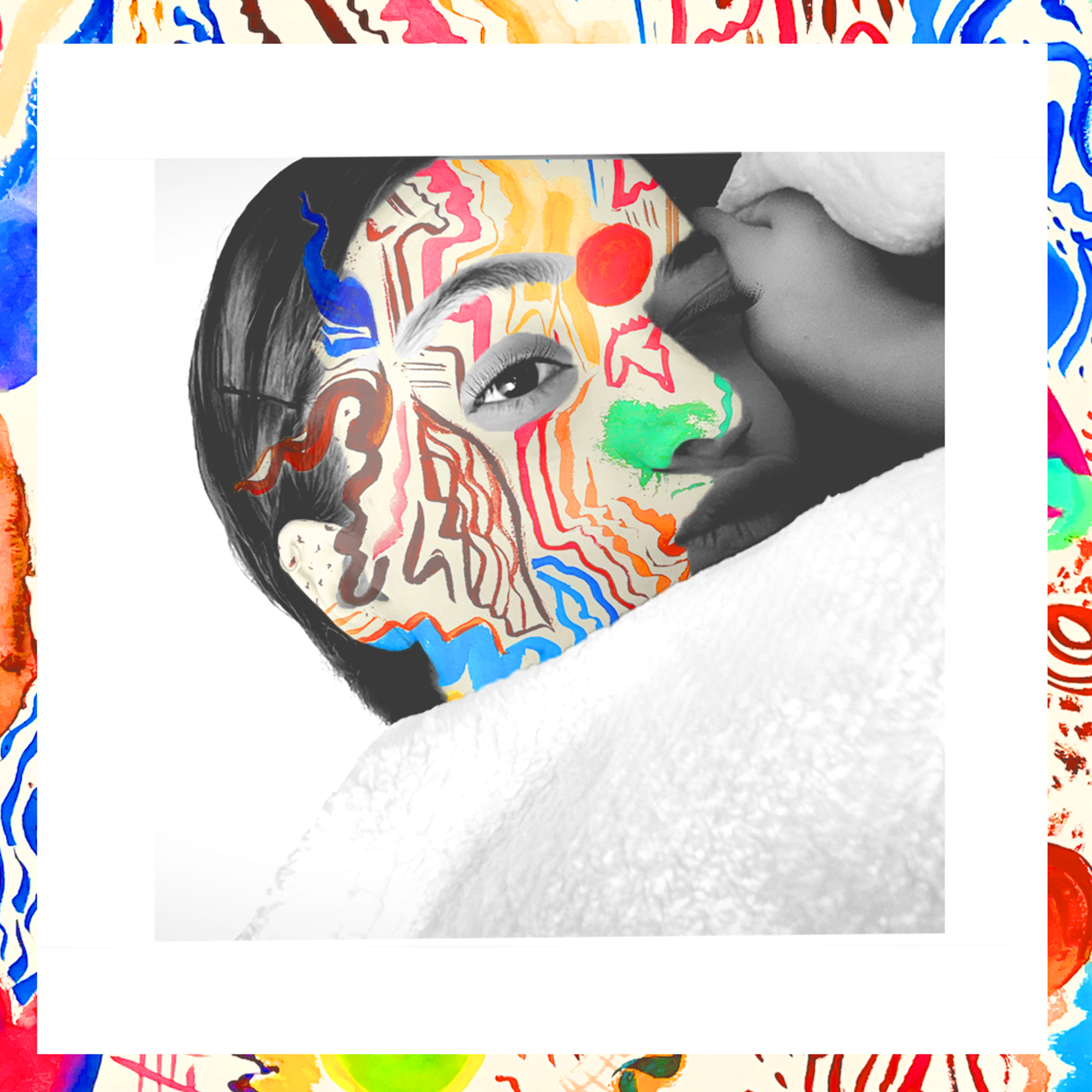 Days Spent cover artwork featuring Natalia James in black and white with colorful painted lines across her face.