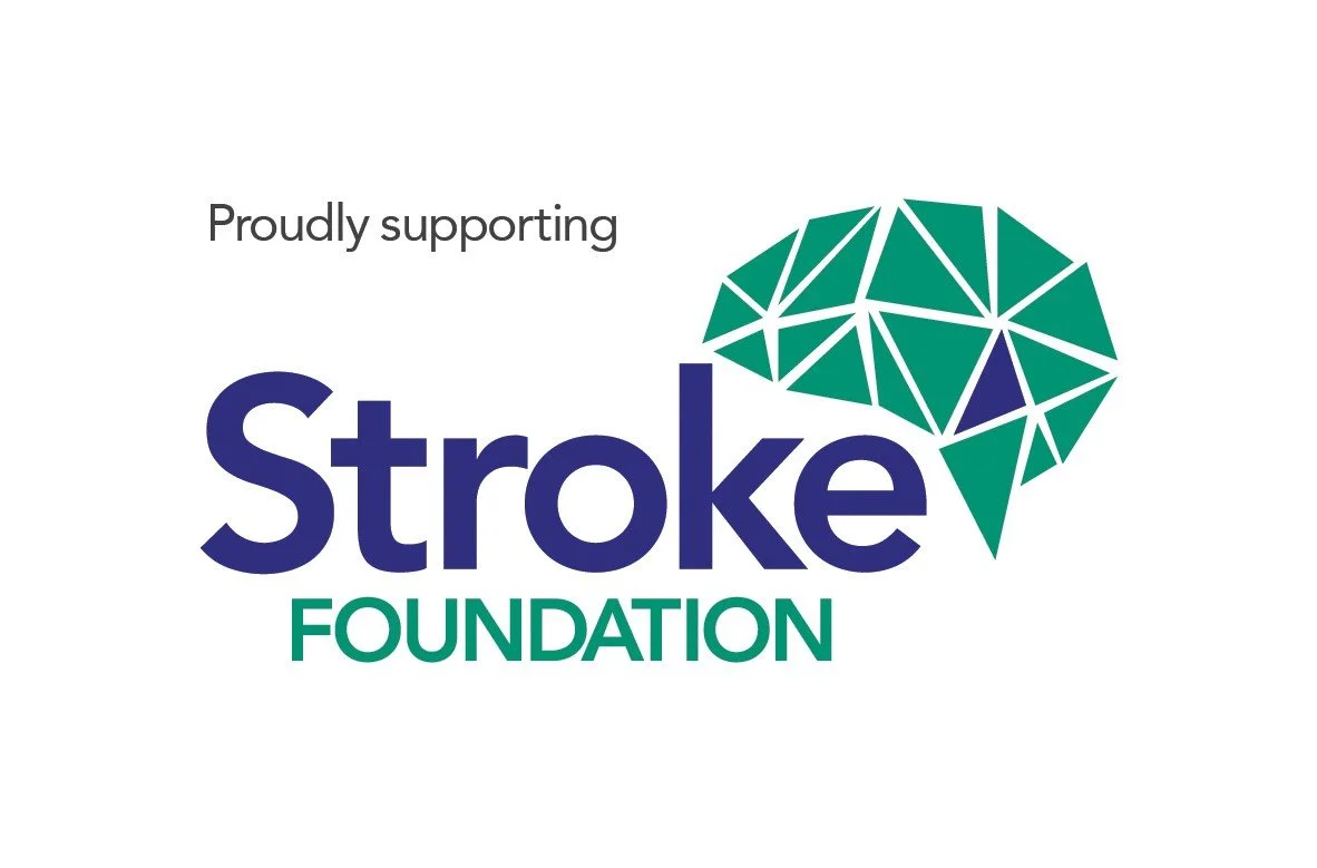 Supporting Stroke Foundation logo with a stylized brain graphic and text in blue and green.