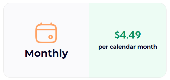 Pricing details showing $4.49 per calendar month for monthly subscription.