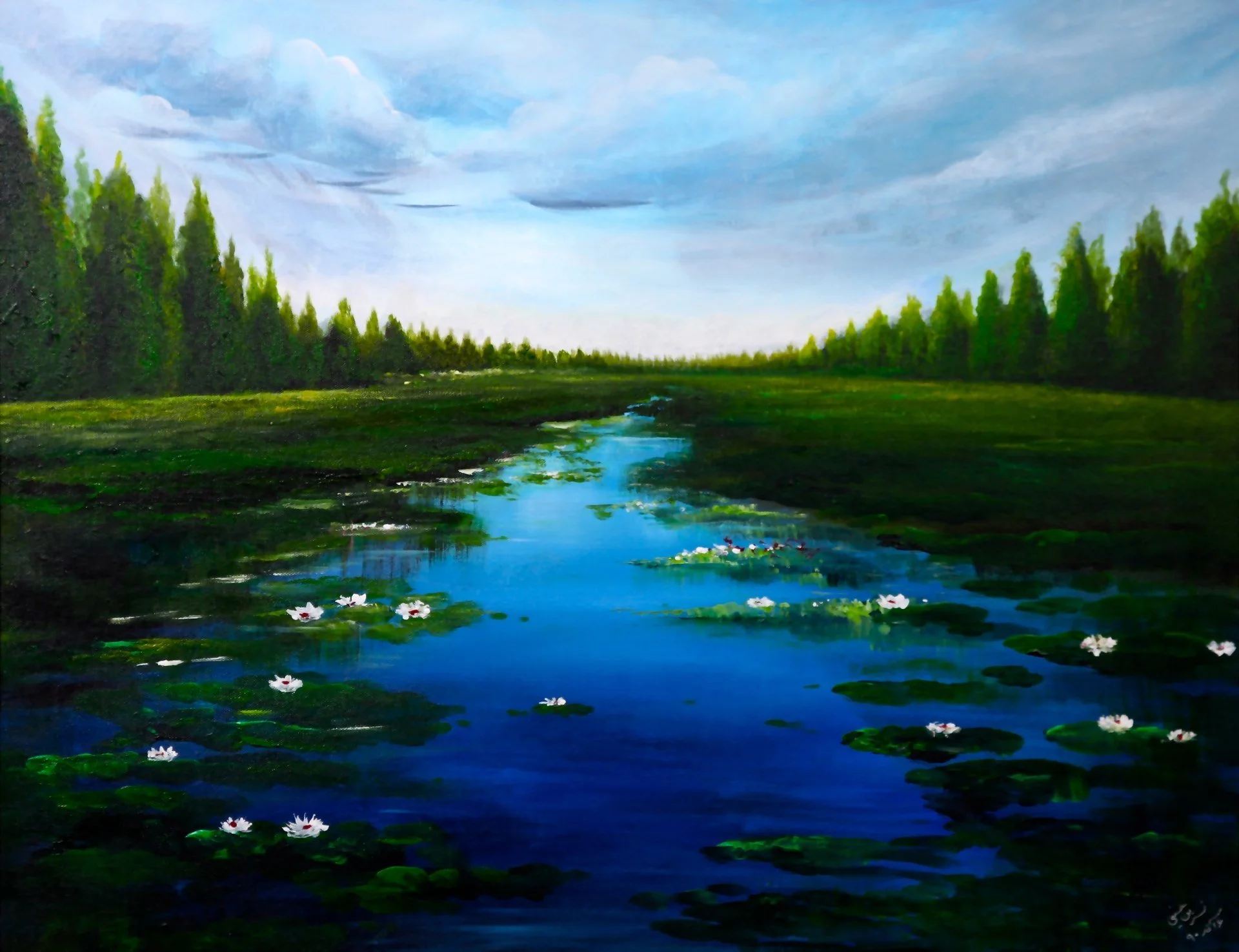 Water Lilies in Anzali Lagoon painting