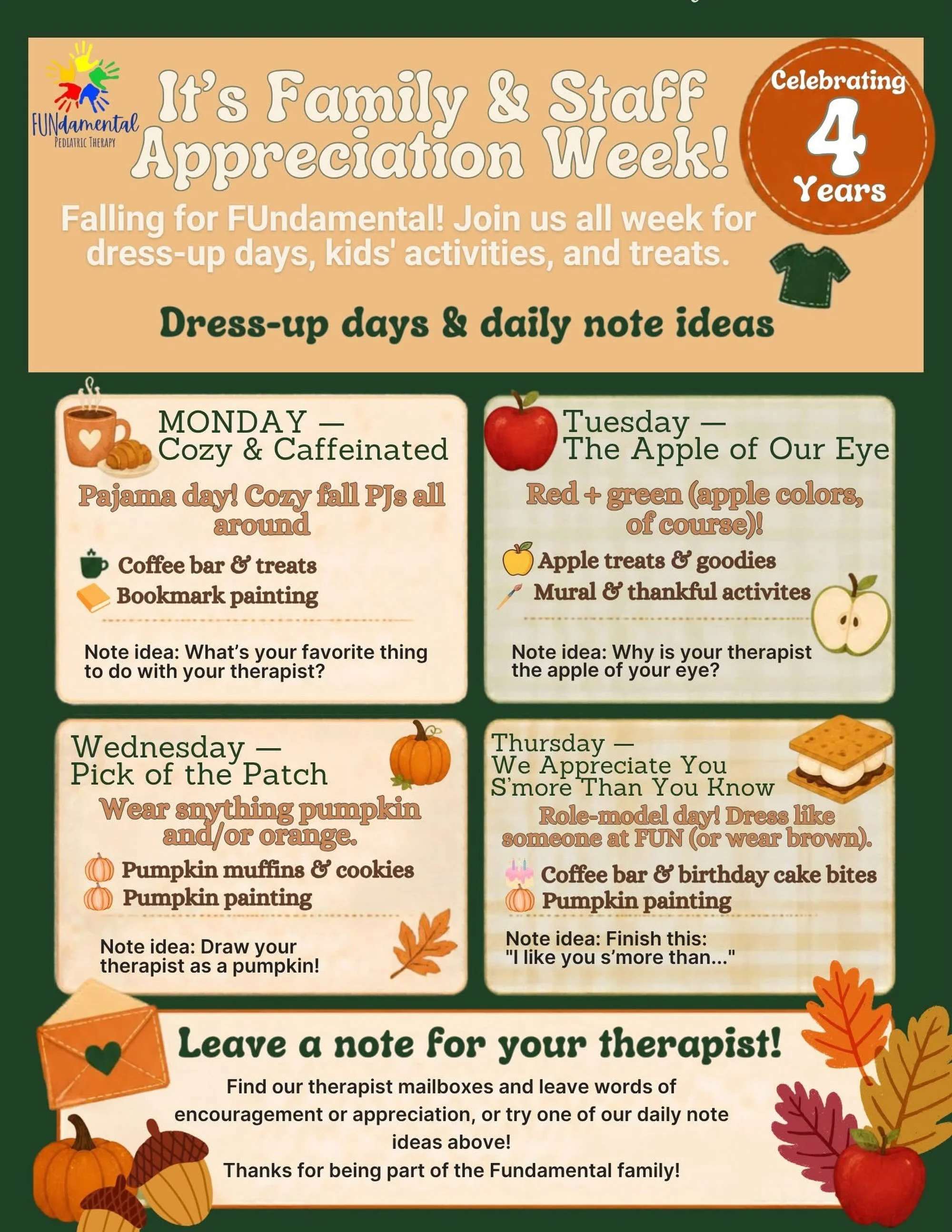 🍂 Fall is here, and so is our BIRTHDAY WEEK! 

🎂We&rsquo;re so grateful for the families and kiddos who make FUNdamental Pediatric Therapy what it is. Get ready for a week of fall fun, treats, and celebrating together. We can&rsquo;t wait to see yo