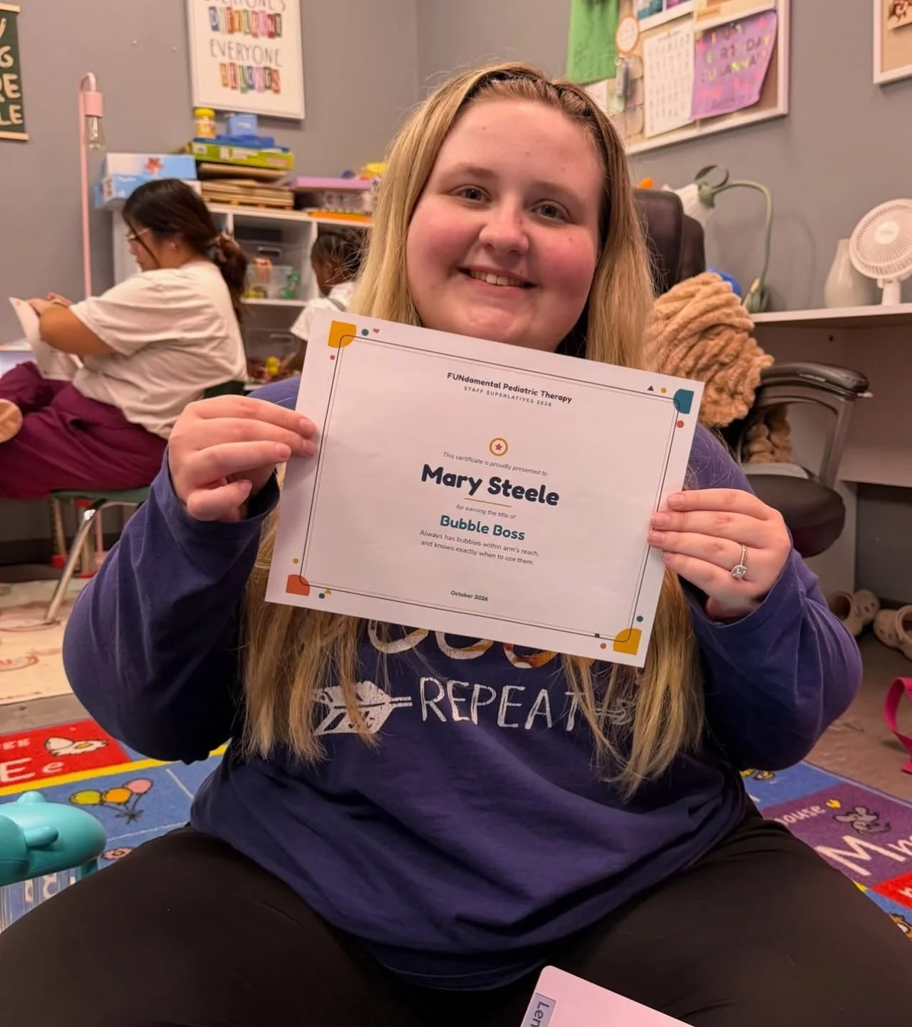 MARY STEELE lights up when her kiddos succeed, and it shows! 🎉

Her teammates describe her as genuine, upbeat, and so easy to work with. She&rsquo;s great at communicating with parents, shines with her AAC kiddos, and is always open to collaborating