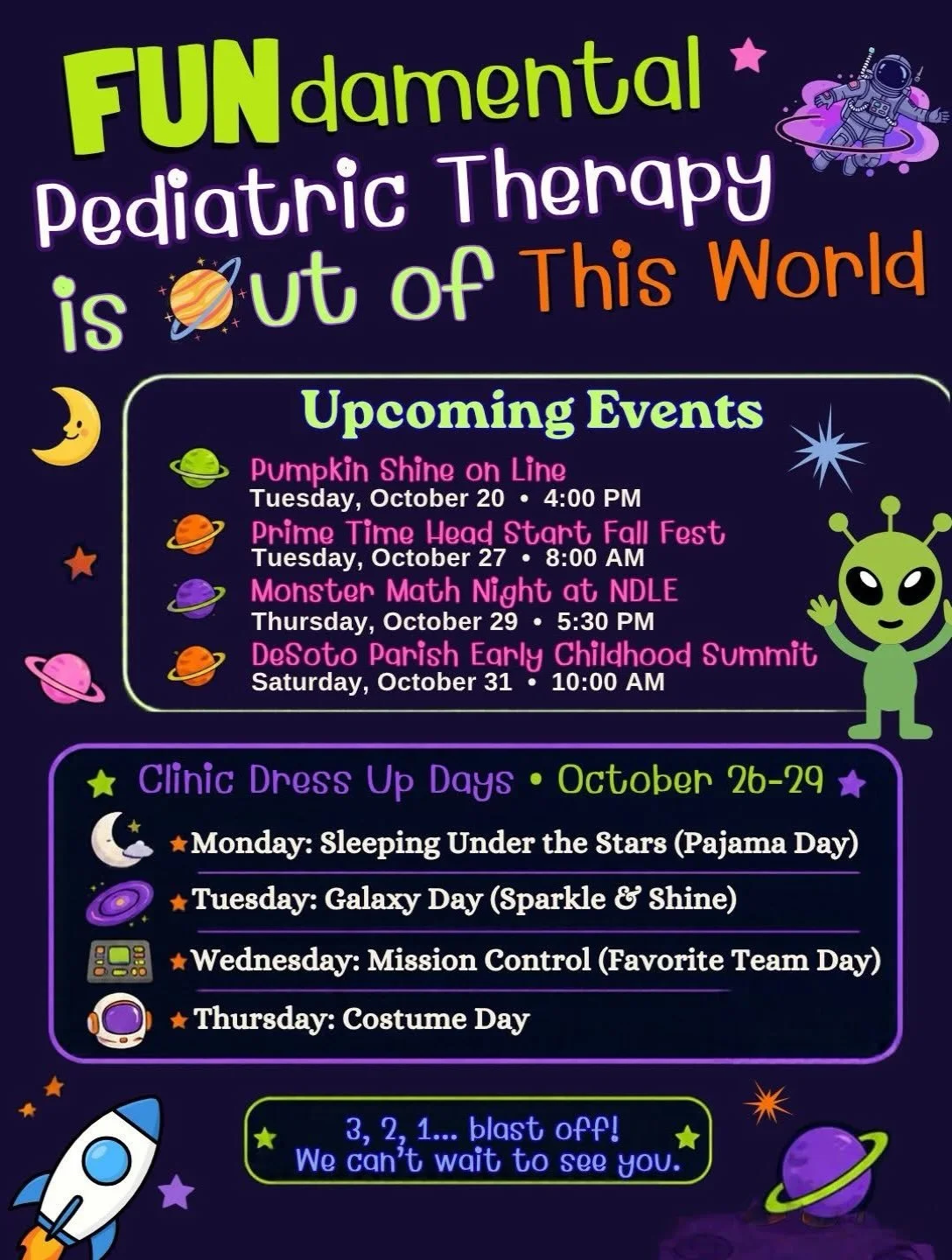 🚀🎃 FUNdamental is OUT OF THIS WORLD this Halloween! Here&rsquo;s where you can find us:

📅 Upcoming Events
🎃 Pumpkin Shine on Line: Tomorrow &bull; 4:00 PM
🍂 Prime Time Head Start Fall Fest: October 27&bull; 8:00 AM
👾 Monster Math Night at NDLE