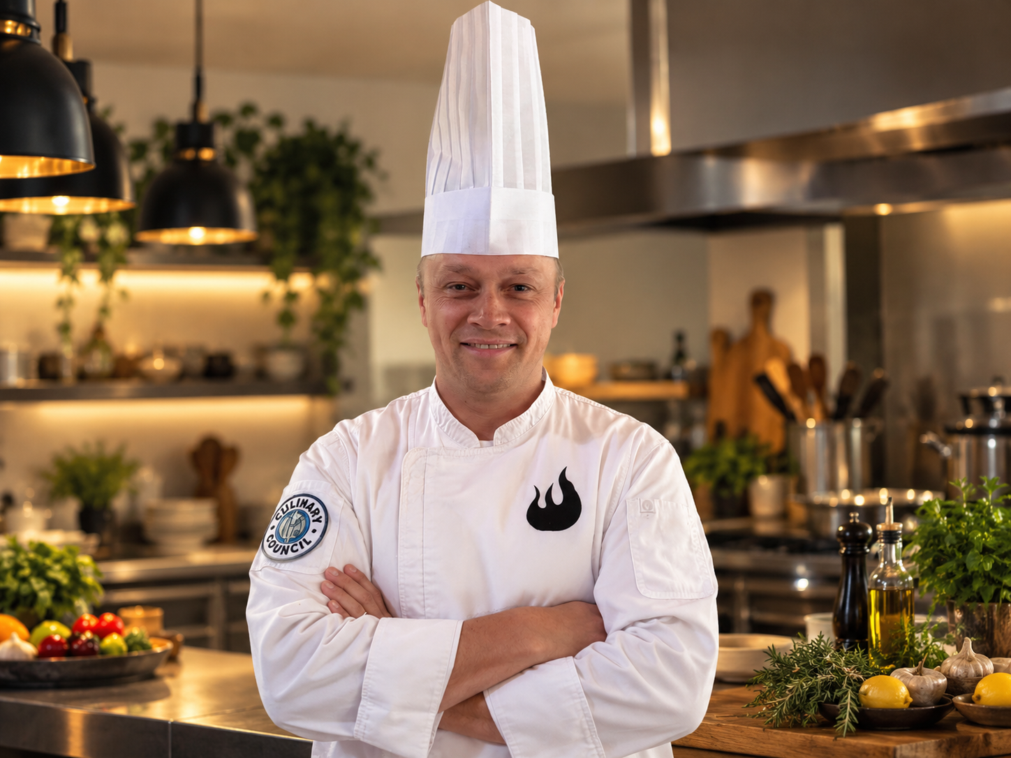 Chef Christian Meinhardt in a homestyle kitchen.