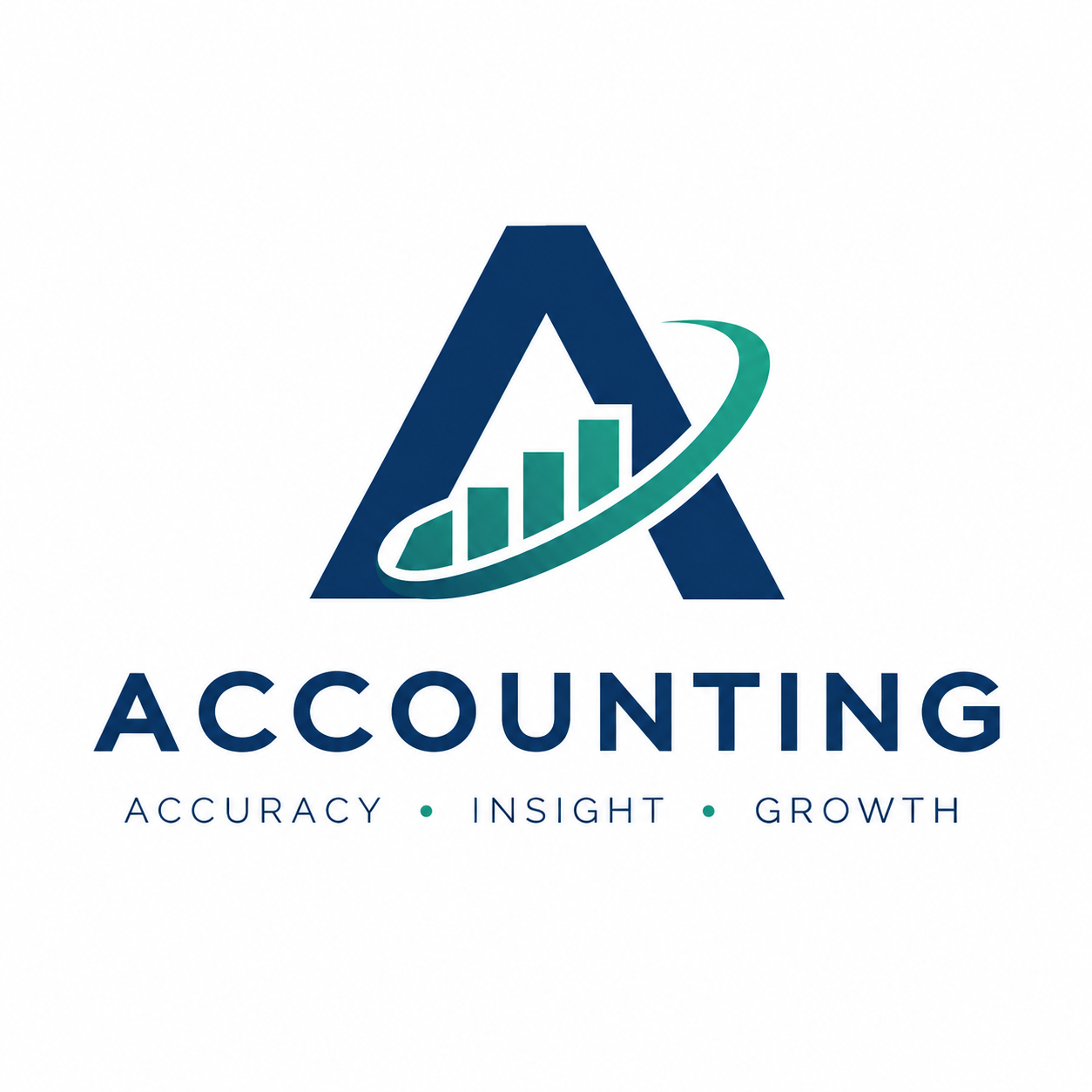 Logo for accounting services featuring a large stylized letter A with a bar graph and swoosh, and the words 'Accounting' with the tagline 'Accuracy, Insight, Growth'.