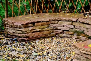 Stacked flagstone bench