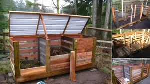 Wooden compost bays built from lumber