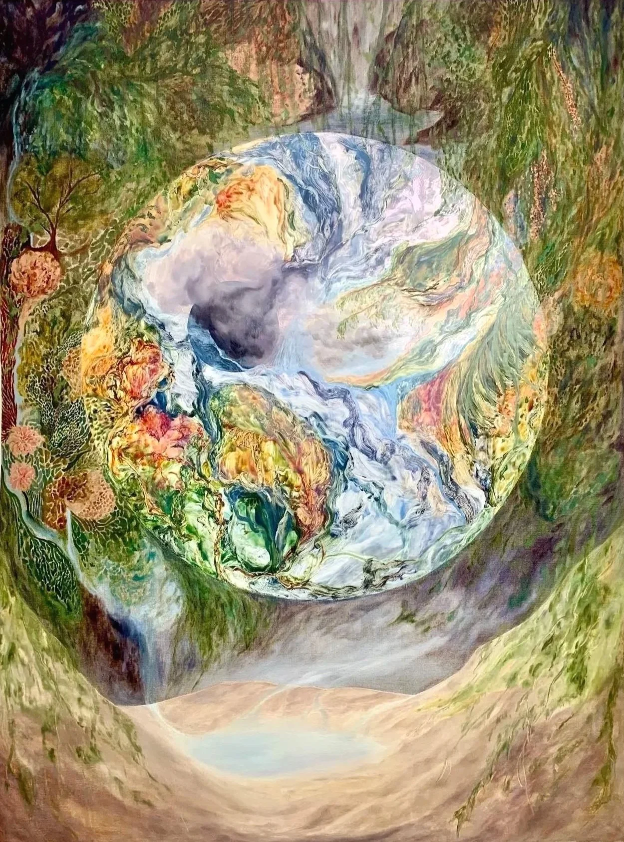 'Ladies and Gentlemen We Are Floating in Space', oil and goldleaf on linen, 2020