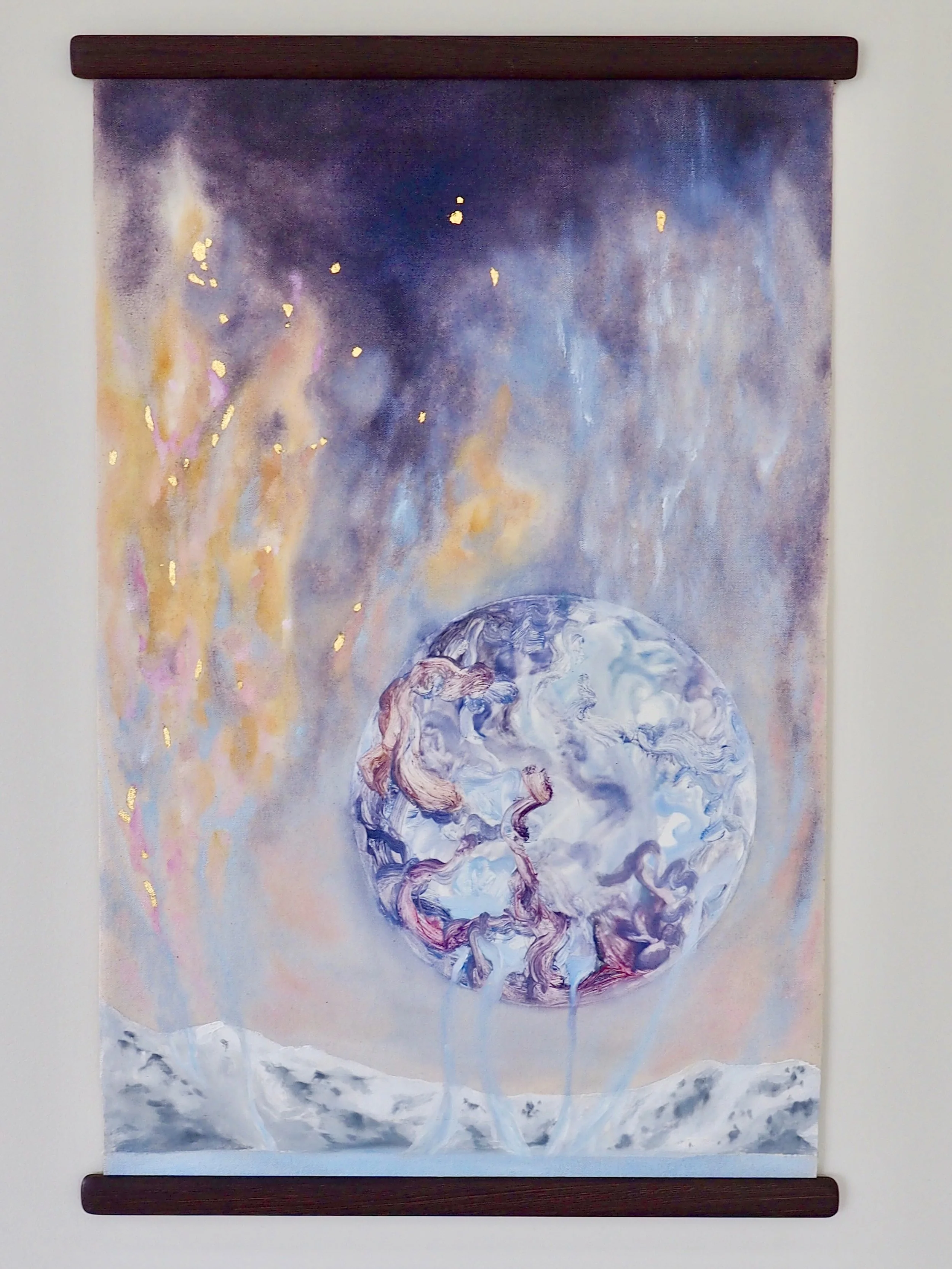 'Cycles out of Time', oil and Interference paint on linen, 2019