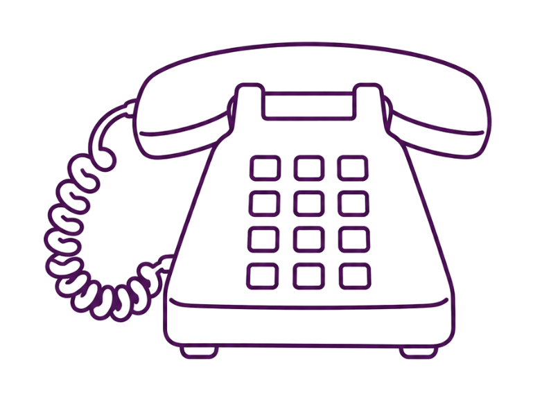 Neon outline of a vintage rotary phone in purple.